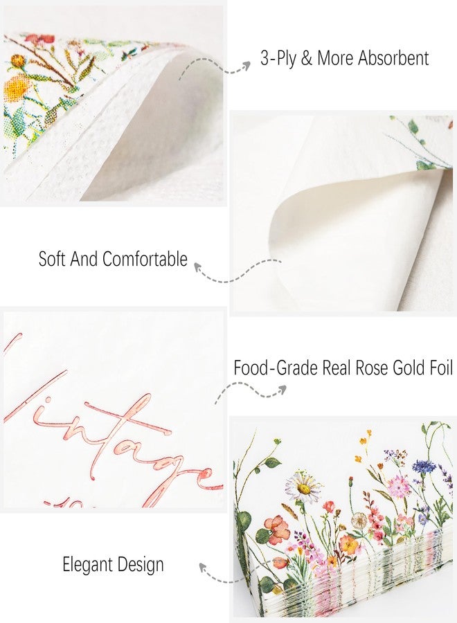 Crisky Floral 40th Birthday Napkins for Women 40th Birthday Decorations, 50 Pcs Vintage 1986 40 Years Old Disposable Napkins for Cake Dessert Beverage Table Bday Party Supplies, 3-Ply - Image 2